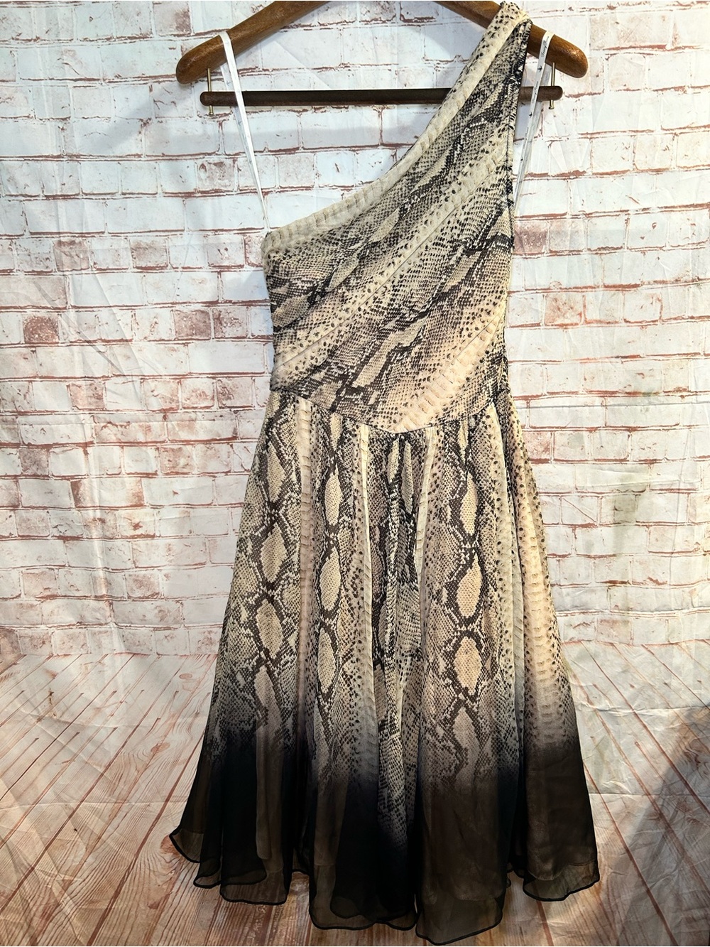 Tracy Reese One-Shoulder Python Print Silk Chiffon Cocktail Dress Homecoming - Picture 7 of 13
